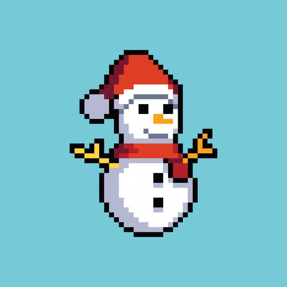 ícone de boneco de neve estilo pixel art totalmente editado isolado em um fundo branco para jogos, aplicativos móveis, design de pôsteres e fins impressos. vetor
