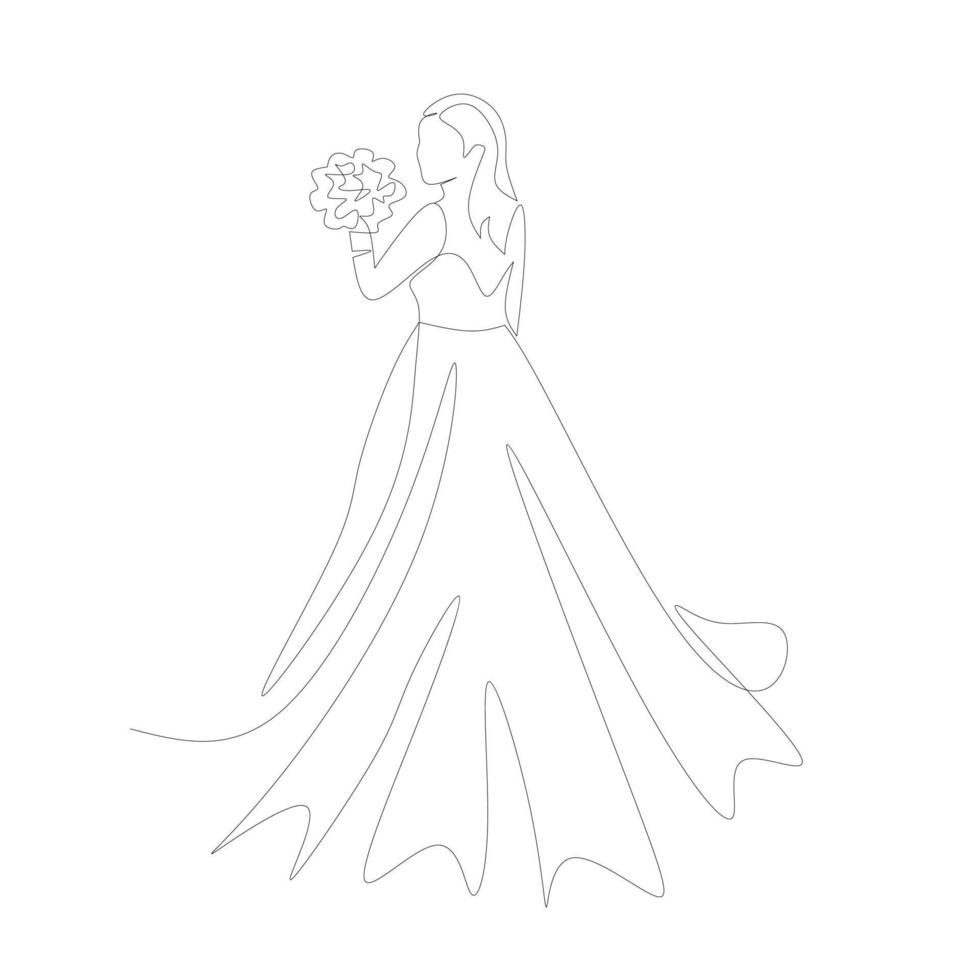 ilustração vetorial de noiva desenhada em estilo de arte de linha vetor