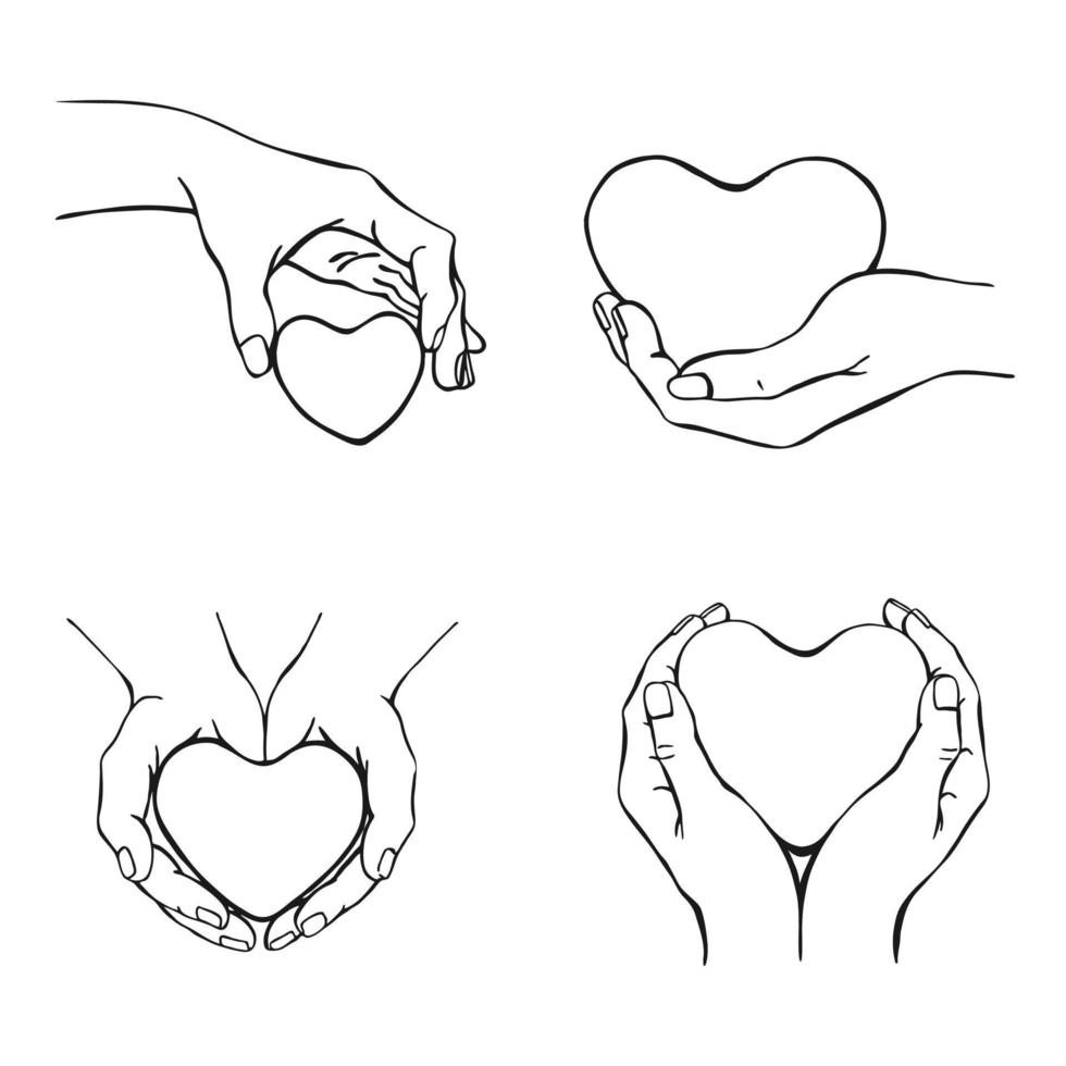 mãos segurando um coração. mão desenhada ilustração vetorial. em fundo branco para seu projeto. vetor