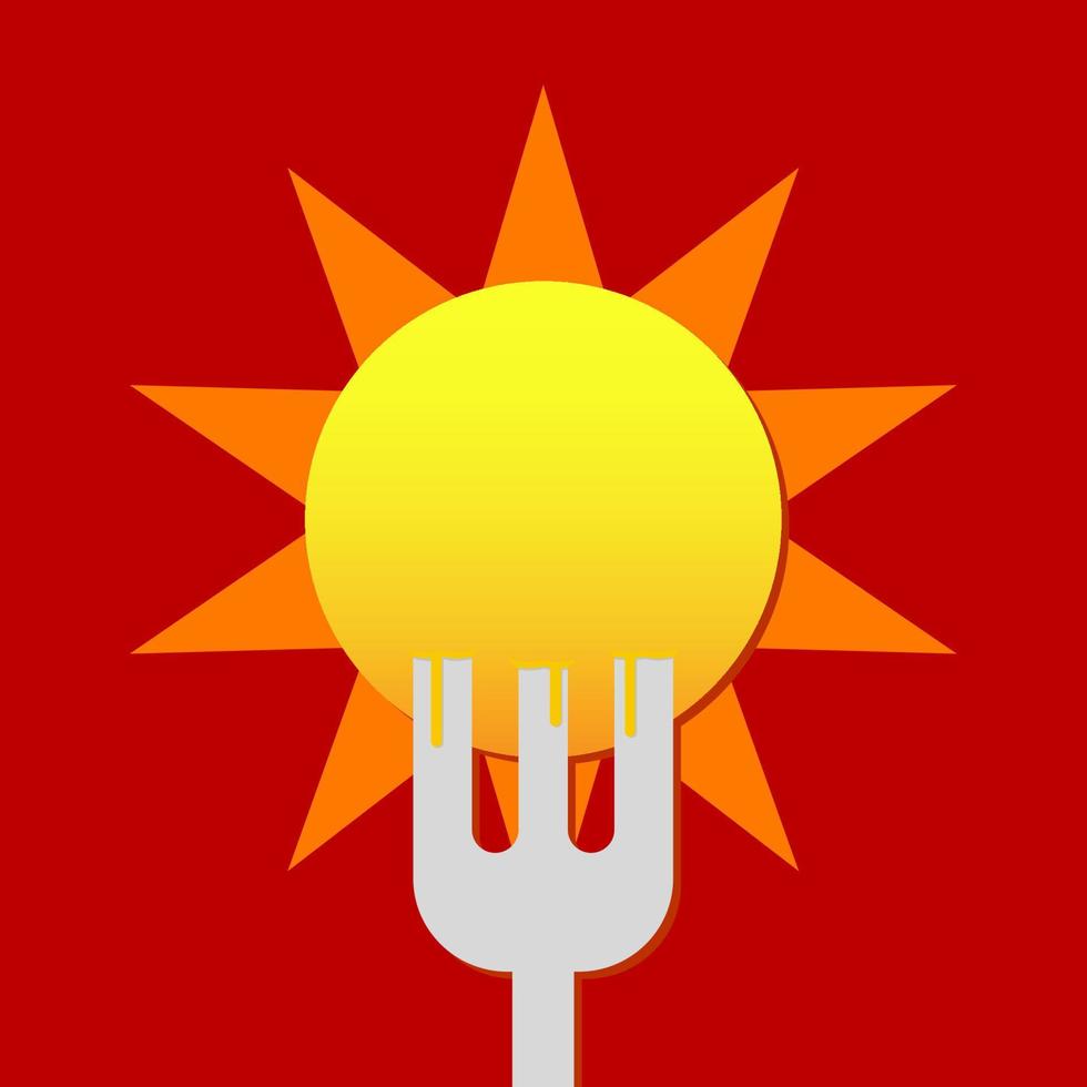 logotipo de comida quente com garfo perfurando a ilustração do sol vetor