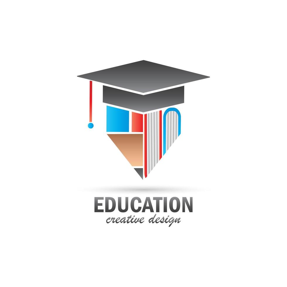 ilustração vetorial de logotipo de educação, design de símbolo de equipamento de chapéu de pós-graduação, lápis e livro, conceito de pessoa inteligente, com diploma de graduação vetor