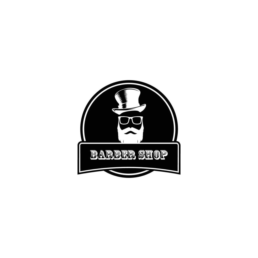 logotipo para cabeleireiro, logotipo preto e branco para barbearia, impressão retrô para salões de corte de cabelo, camisetas, tipografia, modelo de gráficos vetoriais vetor