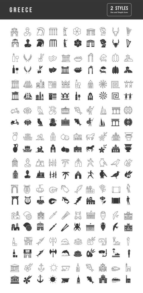 conjunto de ícones simples da grécia vetor