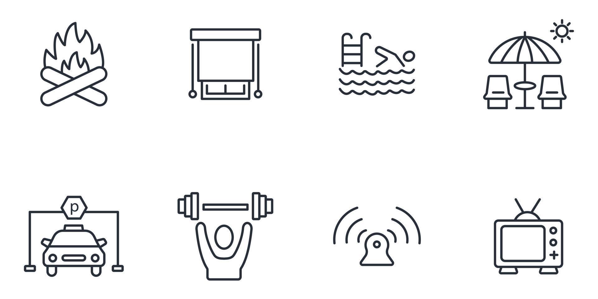 conjunto de ícones de serviço de hotel. elementos de vetor de símbolo de pacote de serviço de hotel para web infográfico