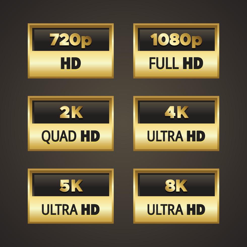 etiquetas ou ícones de resolução de tela com hd e full hd plus 4k ultra vetor