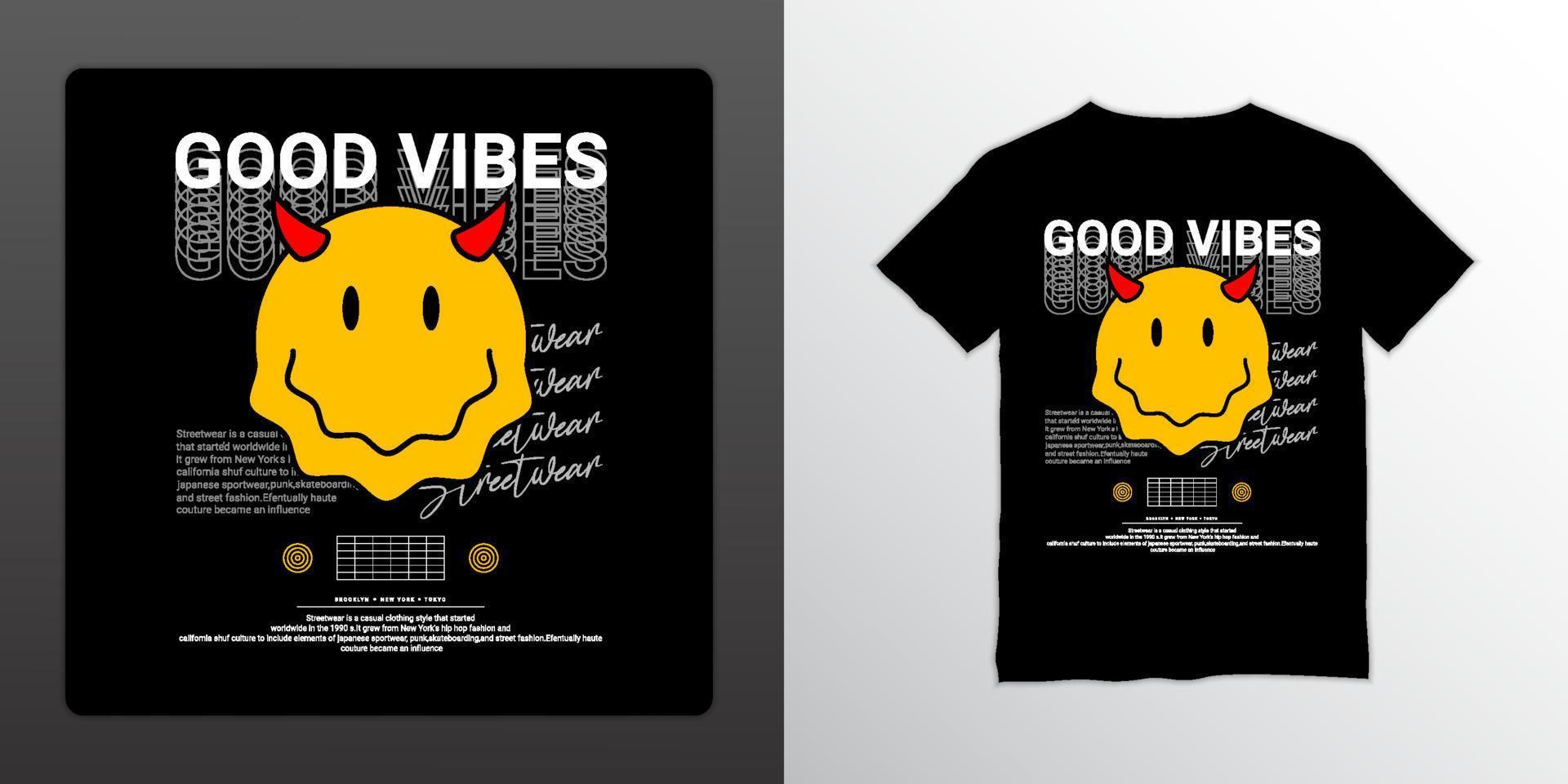 design de camiseta streetwear good vibes, adequado para serigrafia, jaquetas e outros vetor