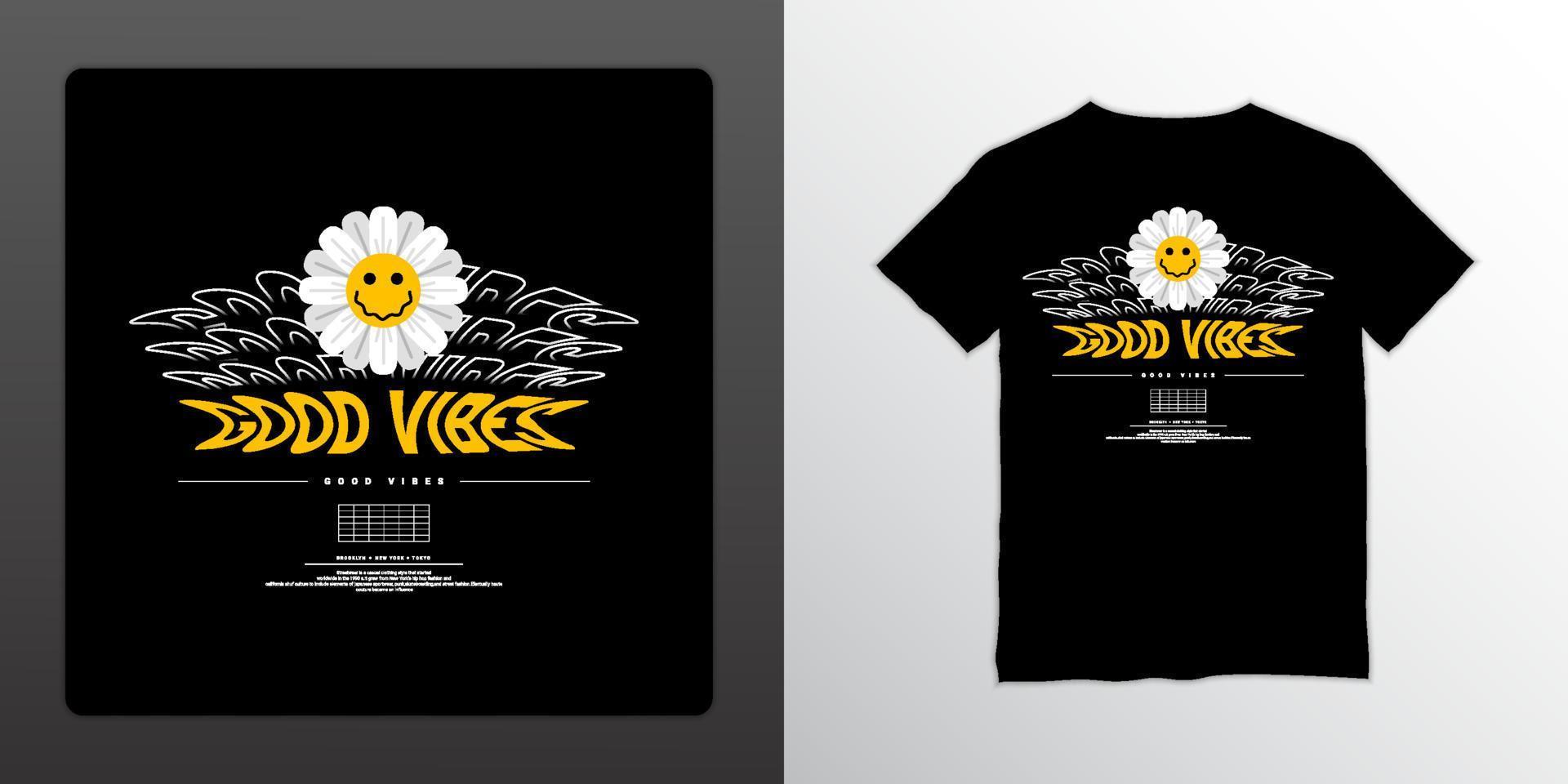 design de camiseta streetwear good vibes, adequado para serigrafia, jaquetas e outros vetor