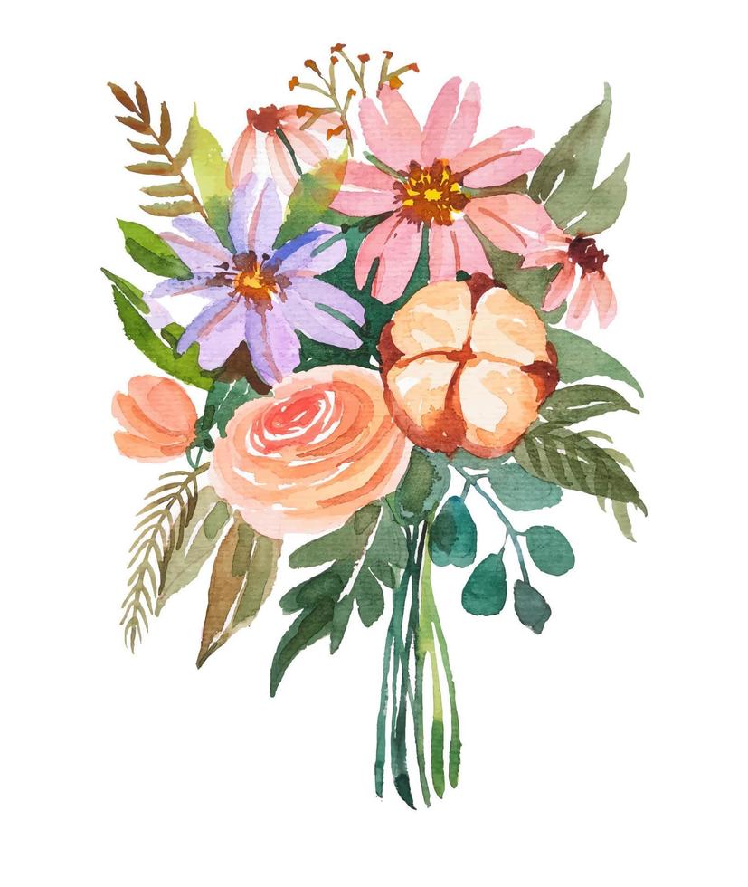 ilustrações de flores de buquê clipart em aquarela vetor