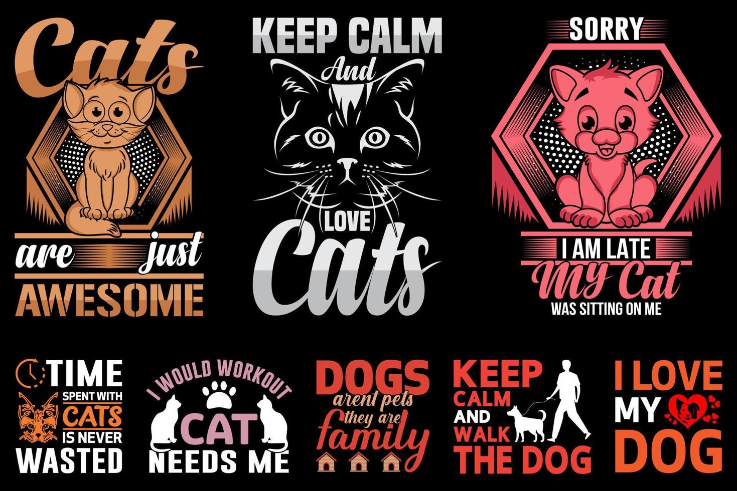 pacote de design de camiseta de gato e cachorro, elemento vetorial, ilustração vetor