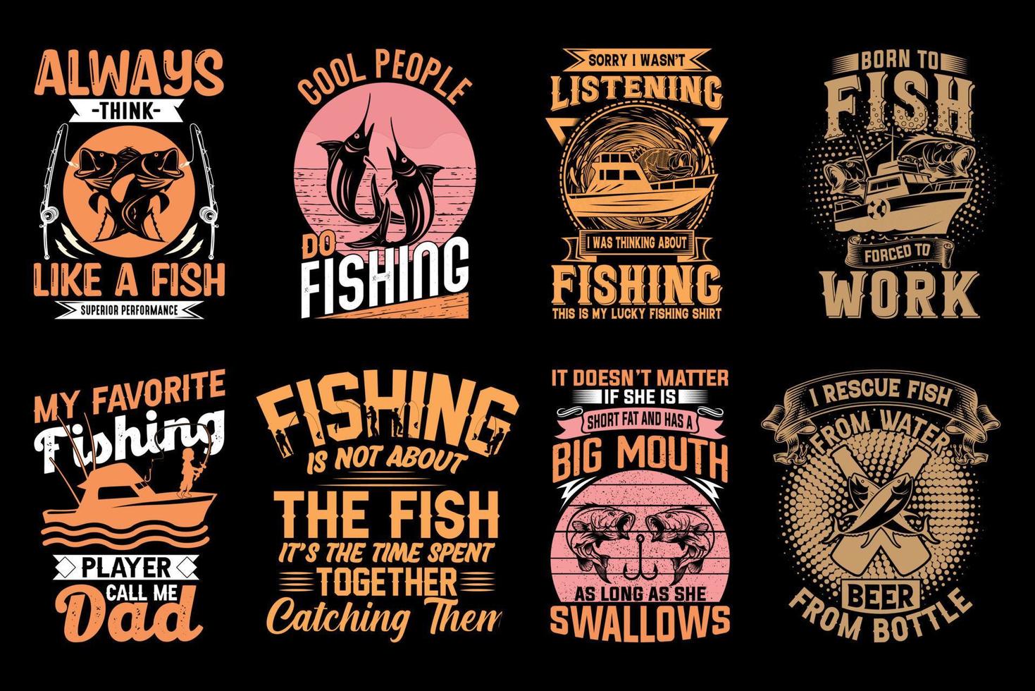 pacote de design de camiseta de pesca, amante de peixe, ilustração vetorial, camisetas da moda vetor