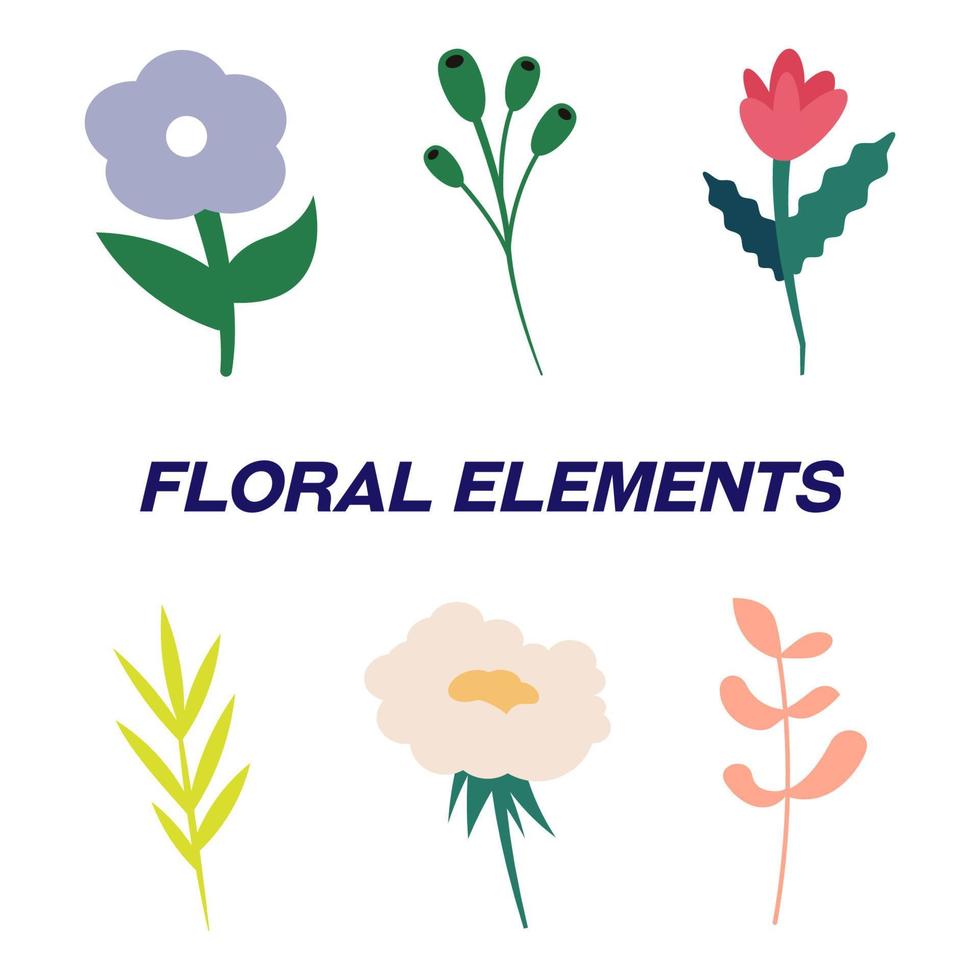 coleção de 6 elementos florais vívidos em fundo transparente. adequado para publicidade, livros, artigos, sites, lojas etc vetor