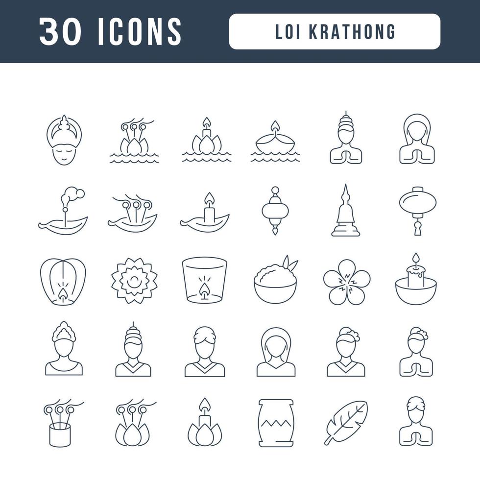 ícones de linha vetorial de loi krathong vetor