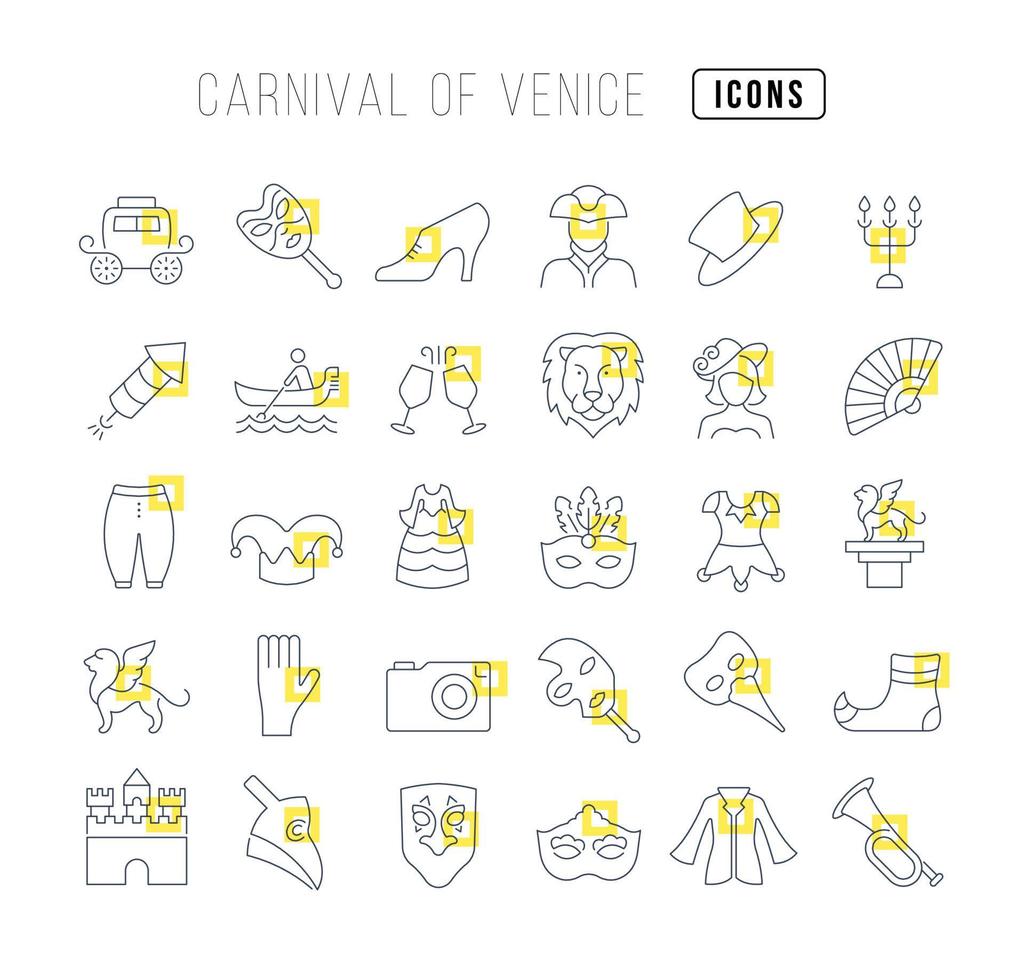 ícones de linha vetorial do carnaval de veneza vetor