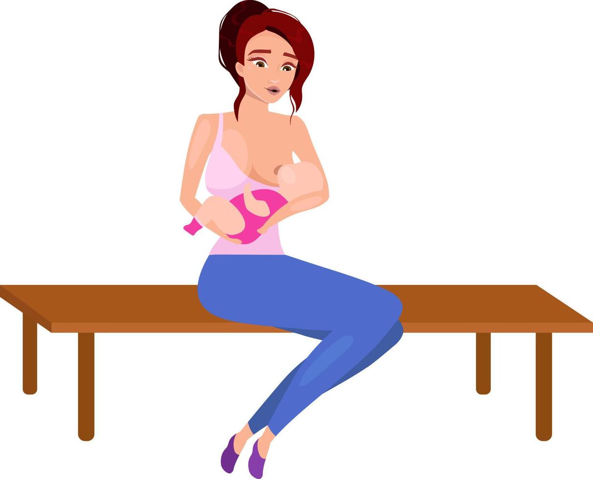 amamentando personagens vetoriais de cores semi planas. mãe e bebê. posando figuras. pessoas de corpo inteiro em branco. ilustração de estilo de desenho animado simples de saúde para web design gráfico e animação vetor