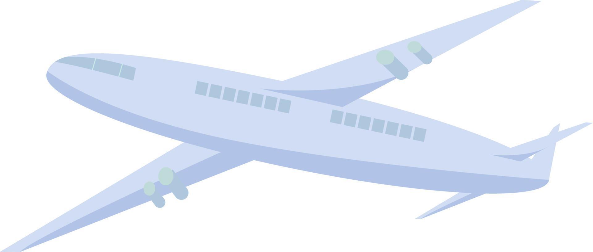 voo pelo objeto de vetor de cor semi plana de avião de passageiros. aeronave segura. item de tamanho completo em branco. viajando de avião ilustração simples estilo cartoon para web design gráfico e animação