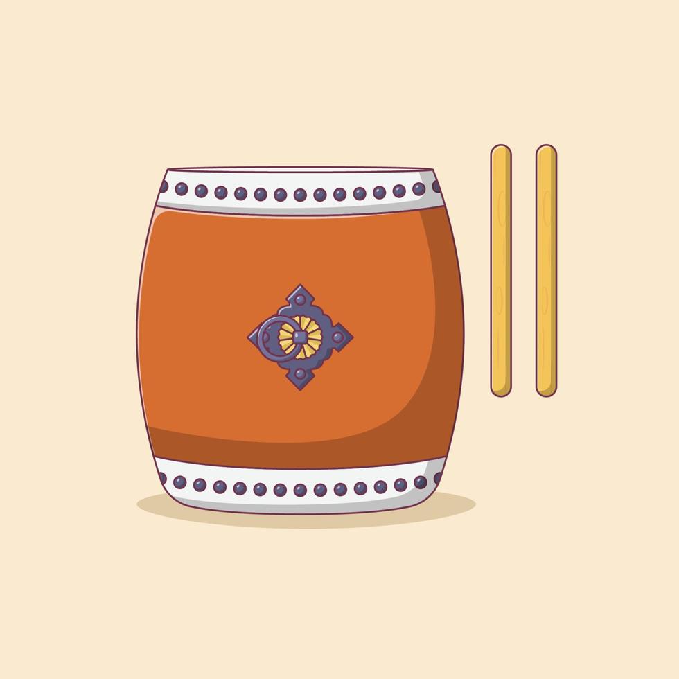 ilustração de ícone de vetor de tambor taiko com contorno para elemento de design, clip-art, web, página de destino, adesivo, banner. estilo de desenho animado plano