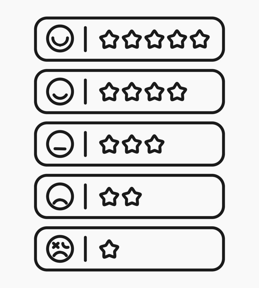conjunto de ícones de linha de feedback do cliente. símbolo de avaliação do cliente de 5 estrelas vetor