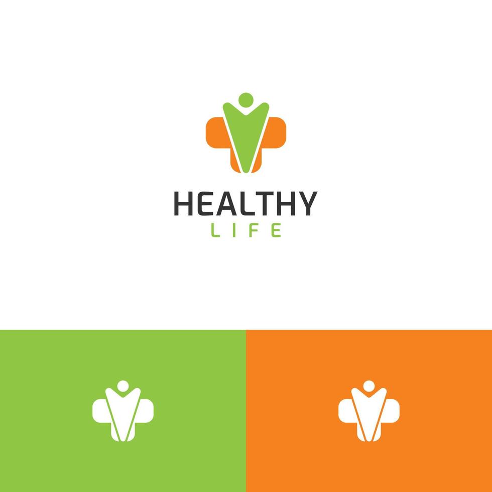 modelo de logotipo de vida saudável, homem e conceito de ícone plus vetor
