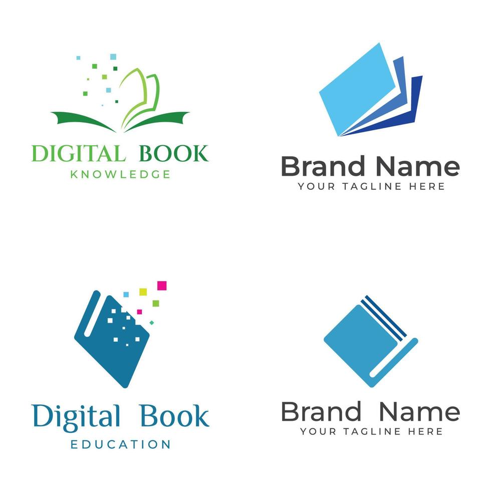 livro digital educacional e logotipo de livro de aprendizagem de conhecimento on-line e modelo de ilustração vetorial de ícone de símbolo. vetor