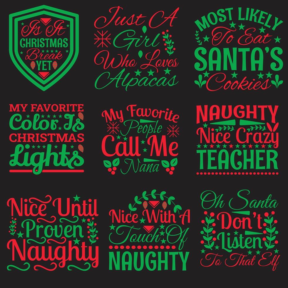 melhor pacote de design de camiseta com citações de natal vetor