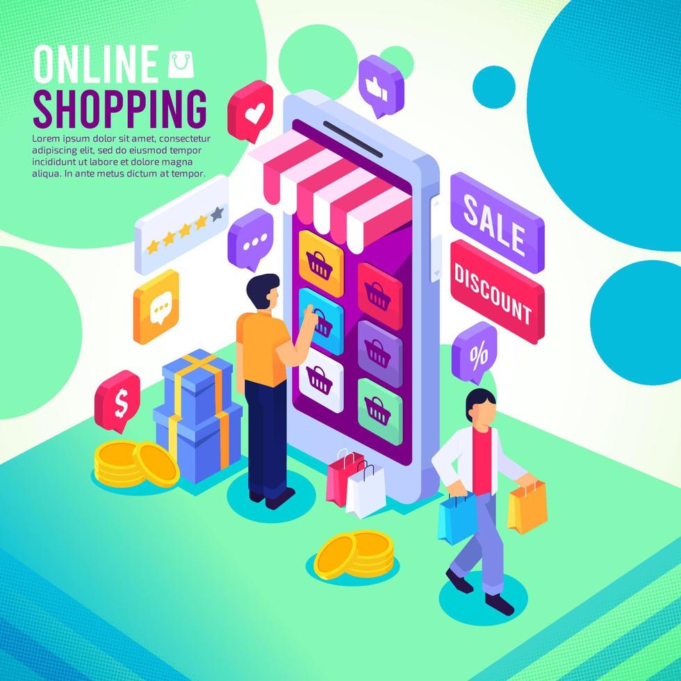 comprar mercadorias de compras móveis e on-line vetor