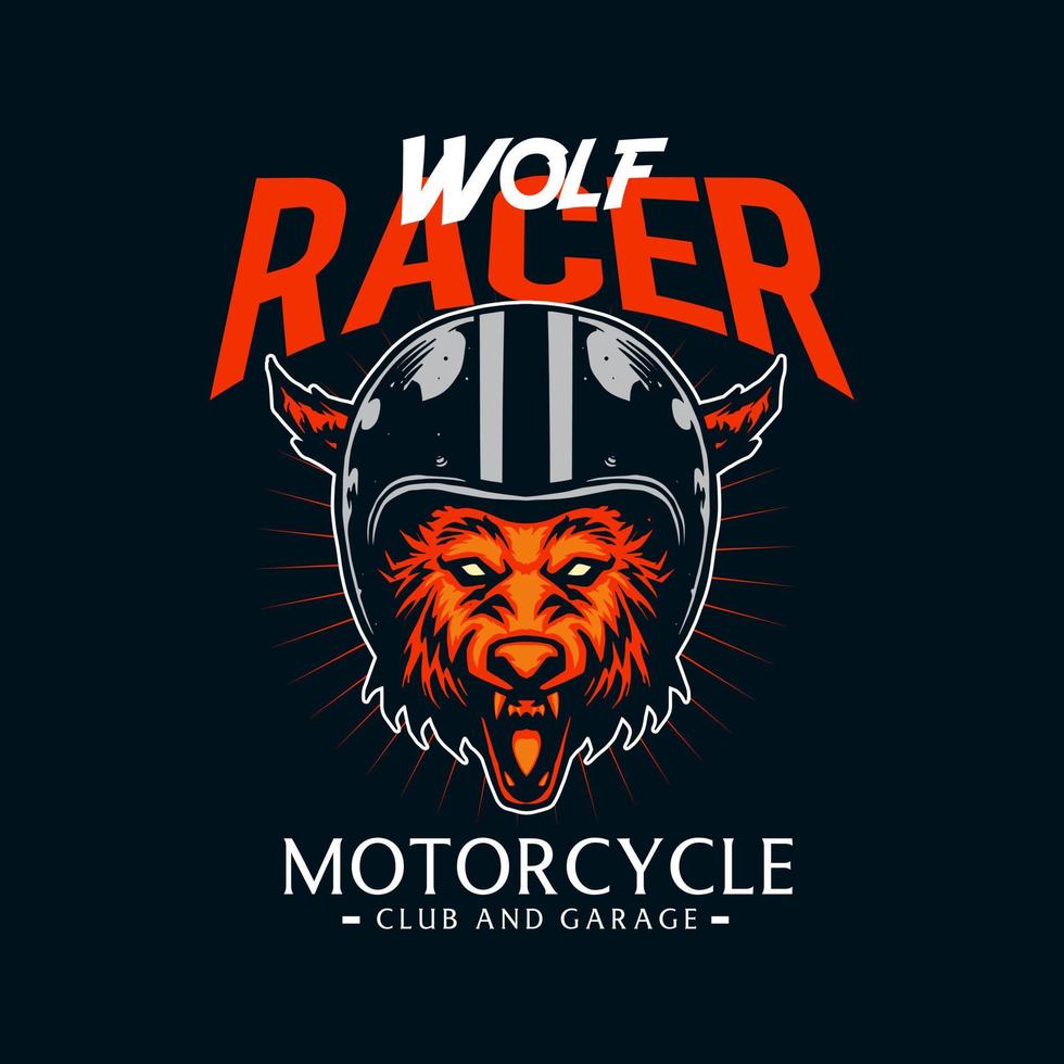 arte da motocicleta com cara de lobo vetor