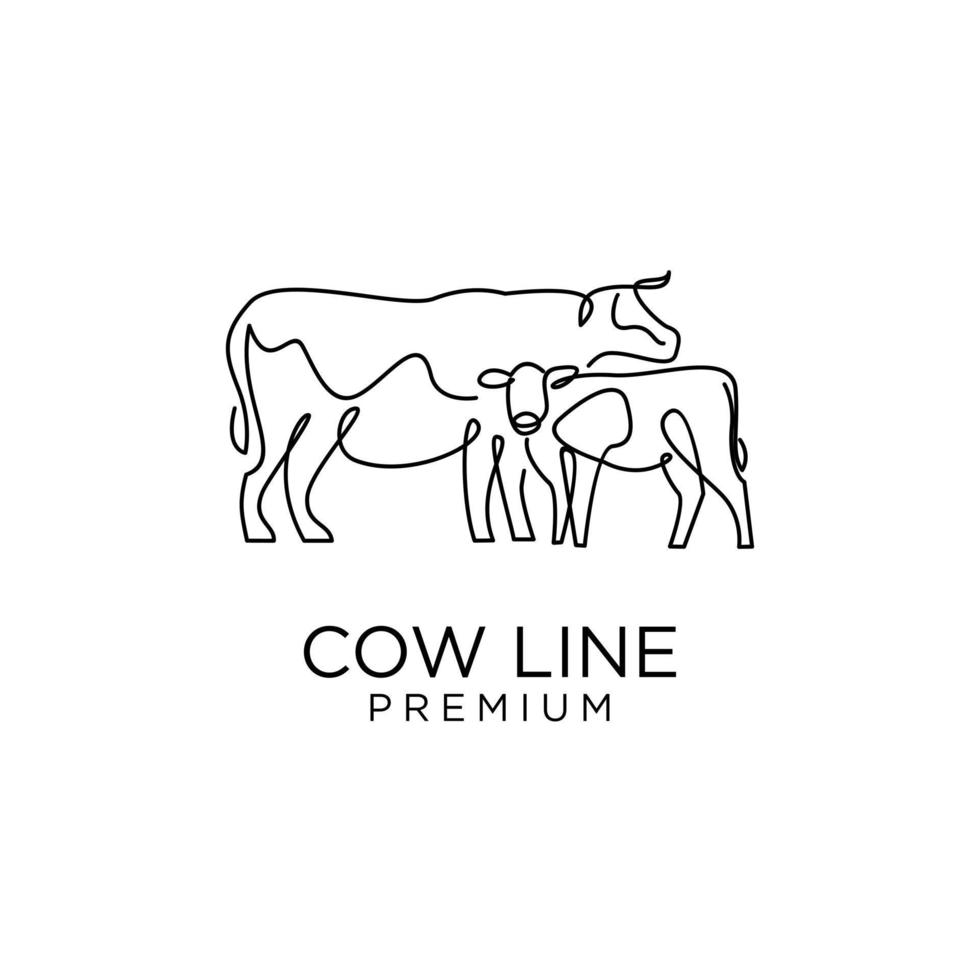 linha de fazenda de vaca mono desenho de ícone de logotipo de desenho único vetor