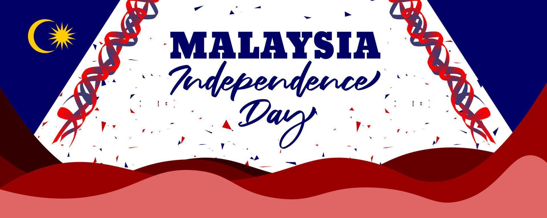 dia da independência da malásia com design de plano de fundo 3d com bandeira vetor