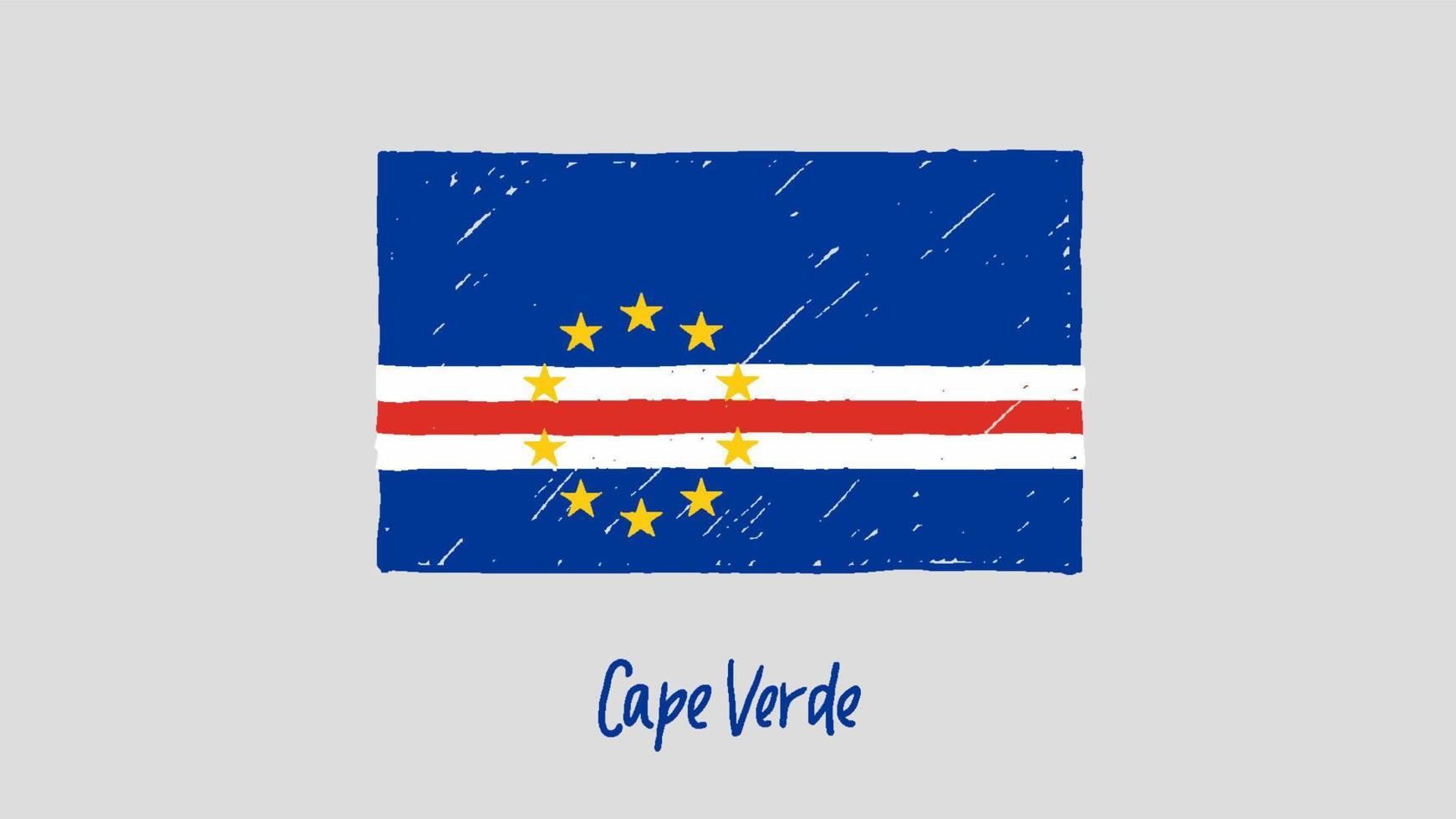 marcador de bandeira de cabo verde ou vetor de ilustração de esboço a lápis