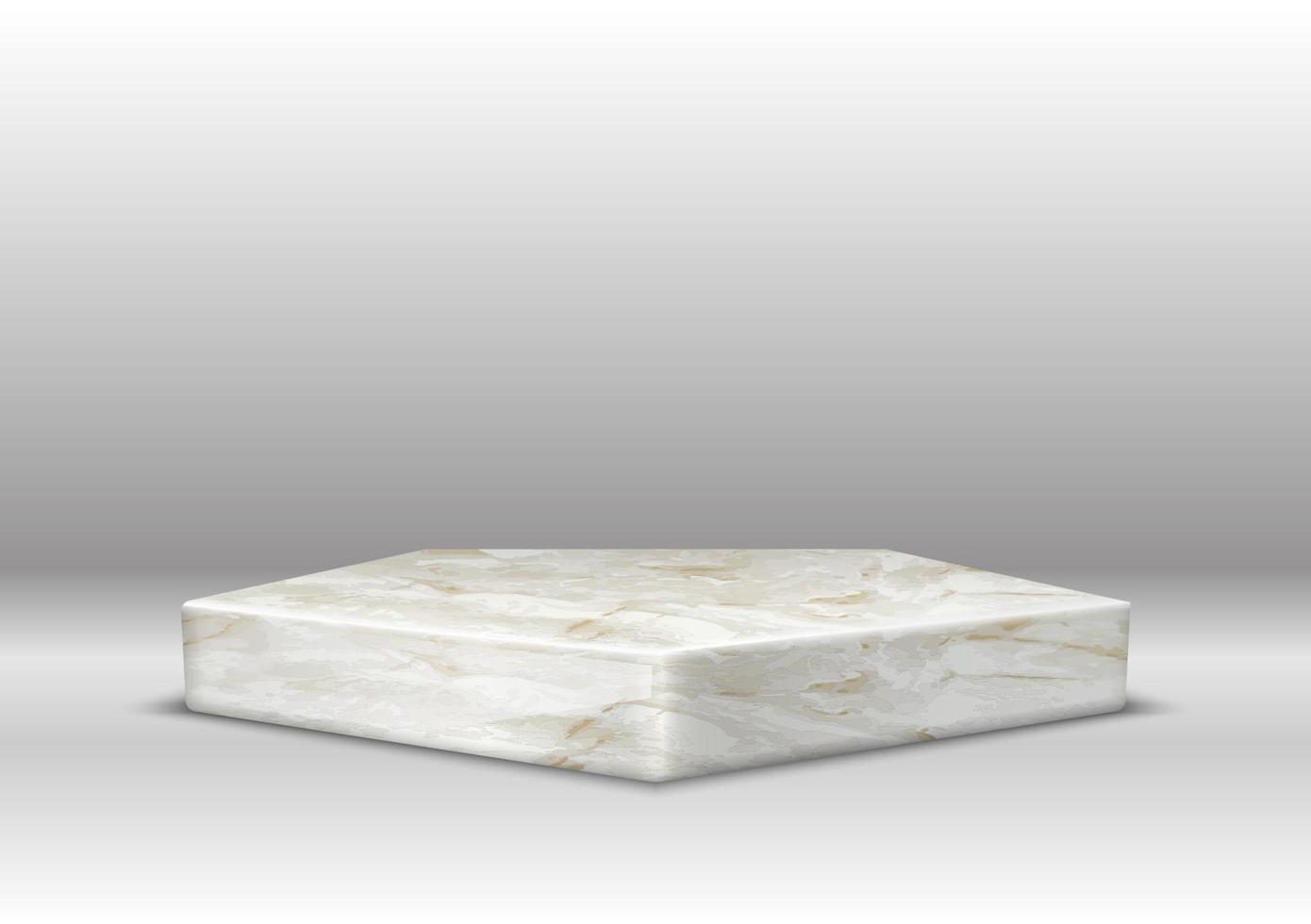 Estágio de hexágono de textura de mármore vetor realista 3D em fundo cinza.