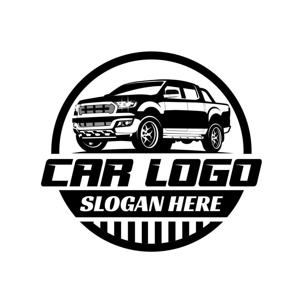 logotipo vetorial de um carro de coleta de cabine dupla circular, usado para o logotipo da empresa automotiva. vetor