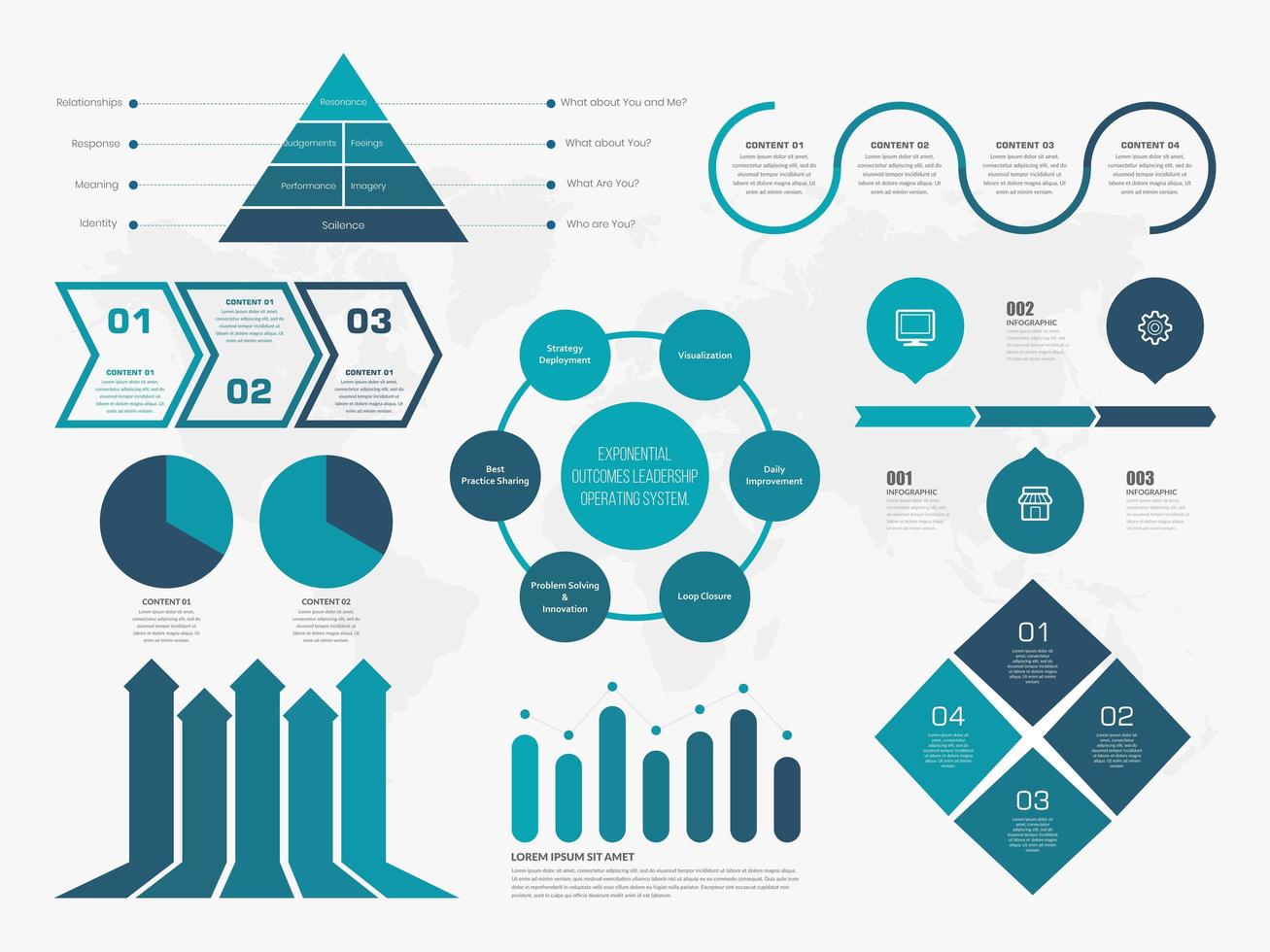 conjunto de infográfico de negócios azul criativo vetor