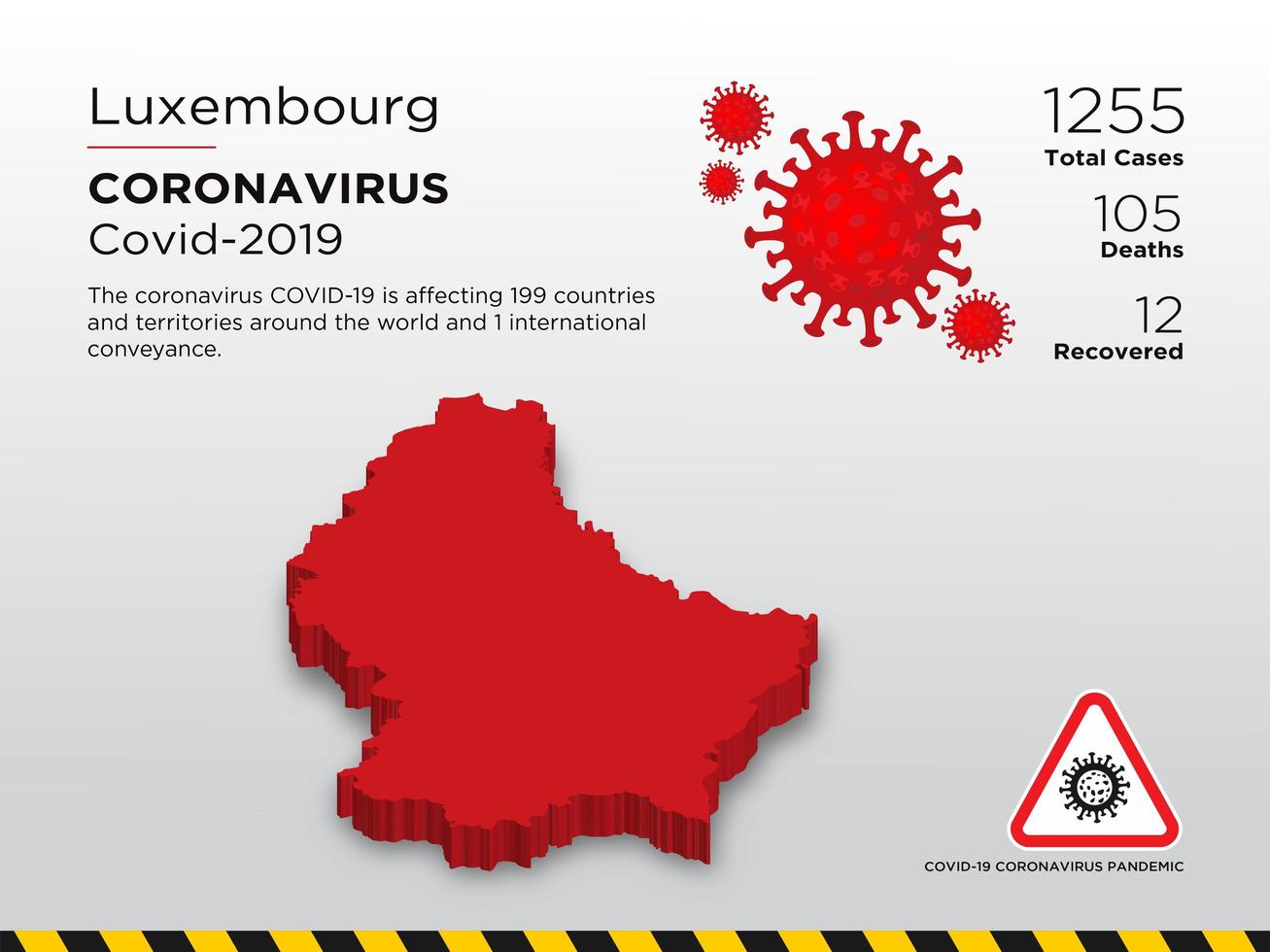 mapa do país afetado pelo luxemburgo de coronavírus vetor