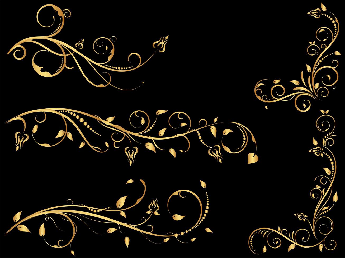conjunto de ornamento floral vintage dourado vetor