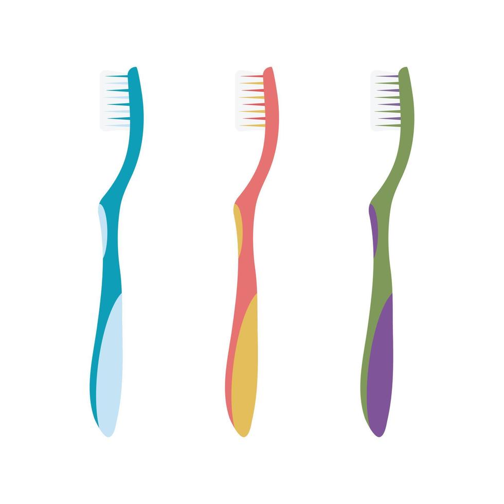 escova de dentes em fundo branco isolado com cores diferentes. conceito de odontologia, higiene bucal. vetor