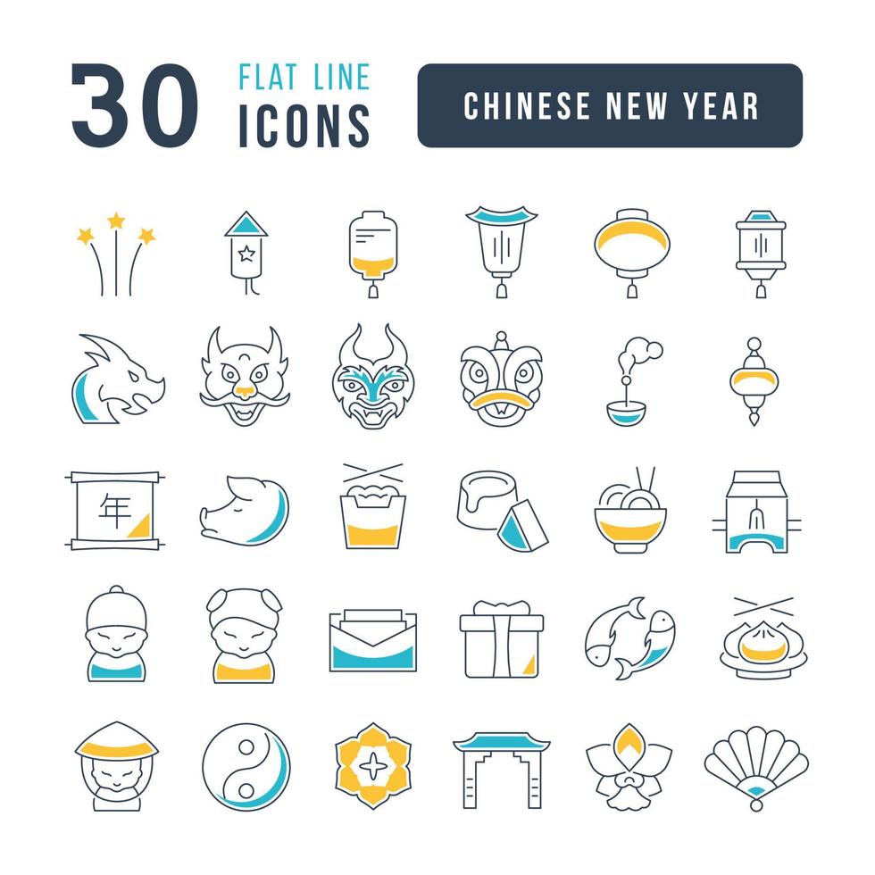 ícones de linha vetorial do ano novo chinês vetor