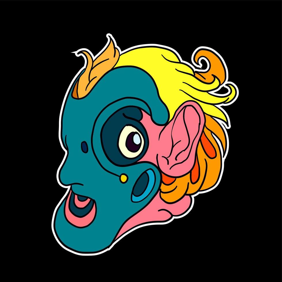 ilustração em vetor adesivo doodle colorido dos desenhos animados. cabeça, máscara, mal, fantasma e monstro para mascote do logotipo