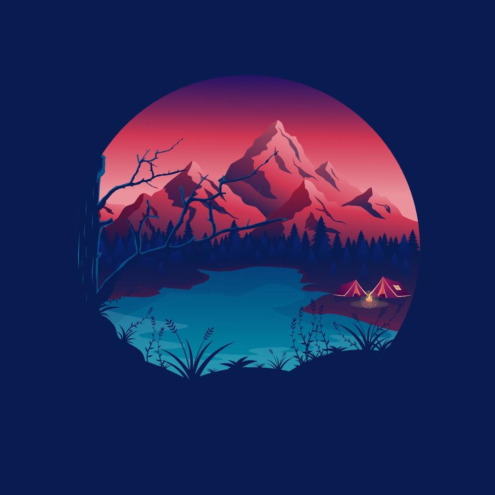 ilustração vetorial de paisagem de design de logotipo de acampamento vetor