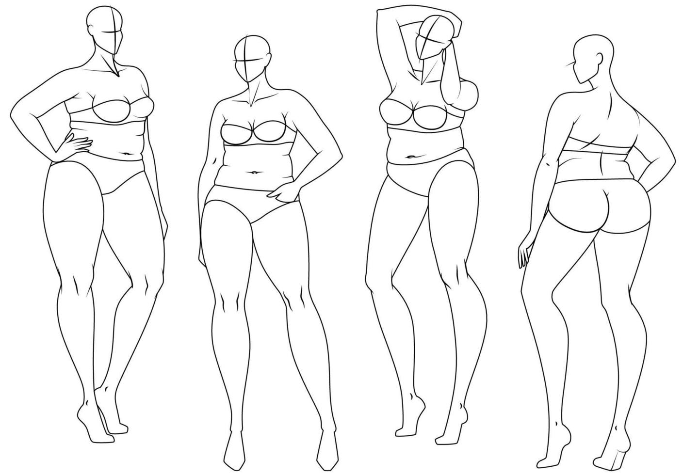 plus size 10 modelos de figuras de moda. croquis exagerado para design de moda e ilustração. ilustração vetorial vetor