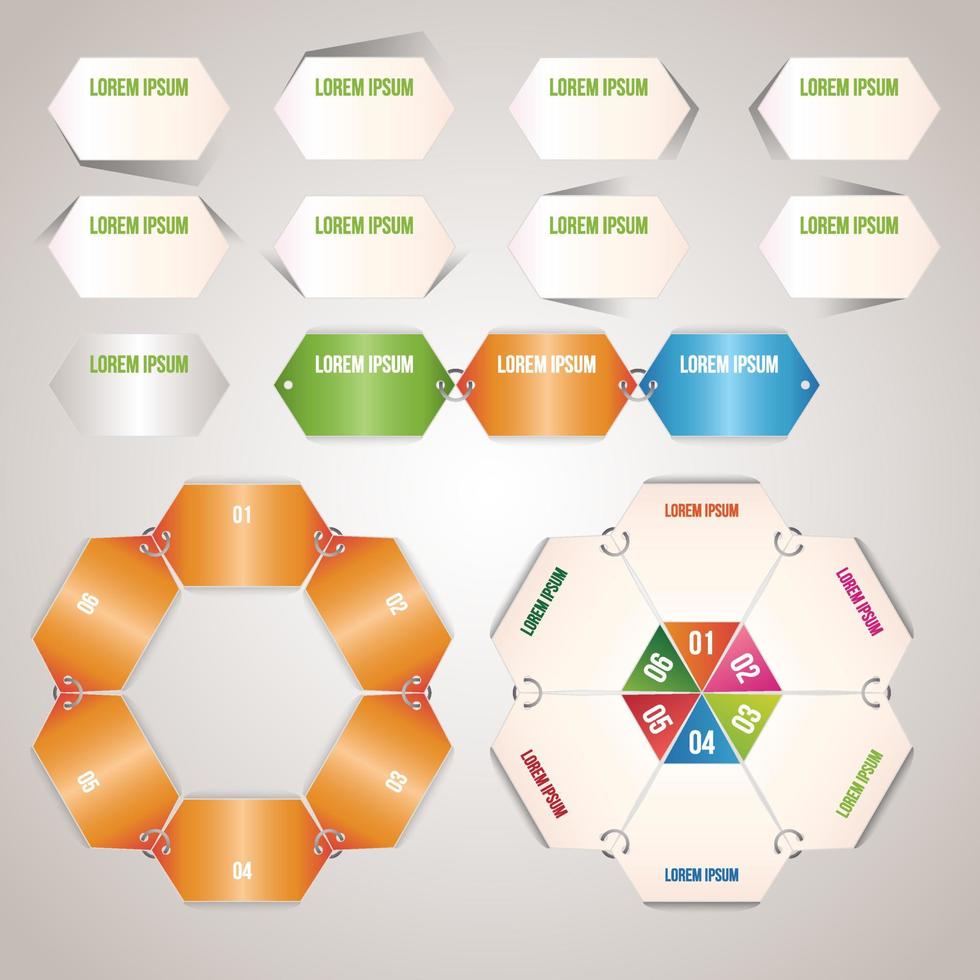 infográficos de negócios. elementos infográficos com 3, 4, 5, 6, 7, 8 passos, setas, círculos. gráficos de pizza vetoriais. vetor