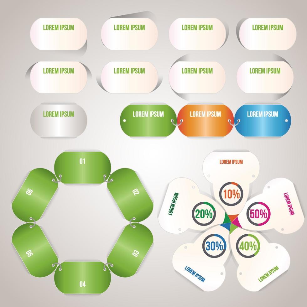 infográficos de negócios. elementos infográficos com 3, 4, 5, 6, 7, 8 passos, setas, círculos. gráficos de pizza vetoriais. vetor
