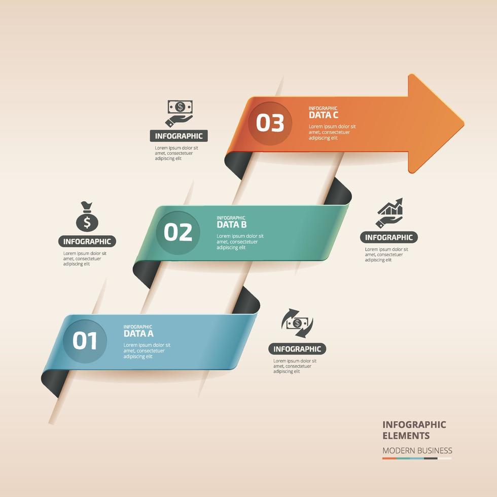 elementos de design de modelo infográfico moderno de três etapas vetor