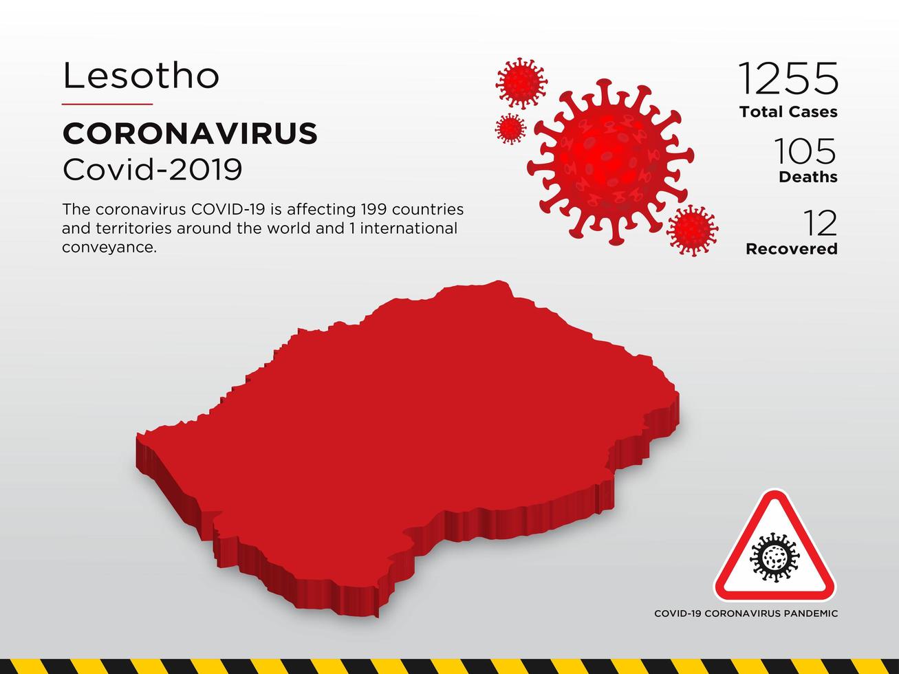 mapa do país afetado pelo Lesoto de disseminação de coronavírus vetor