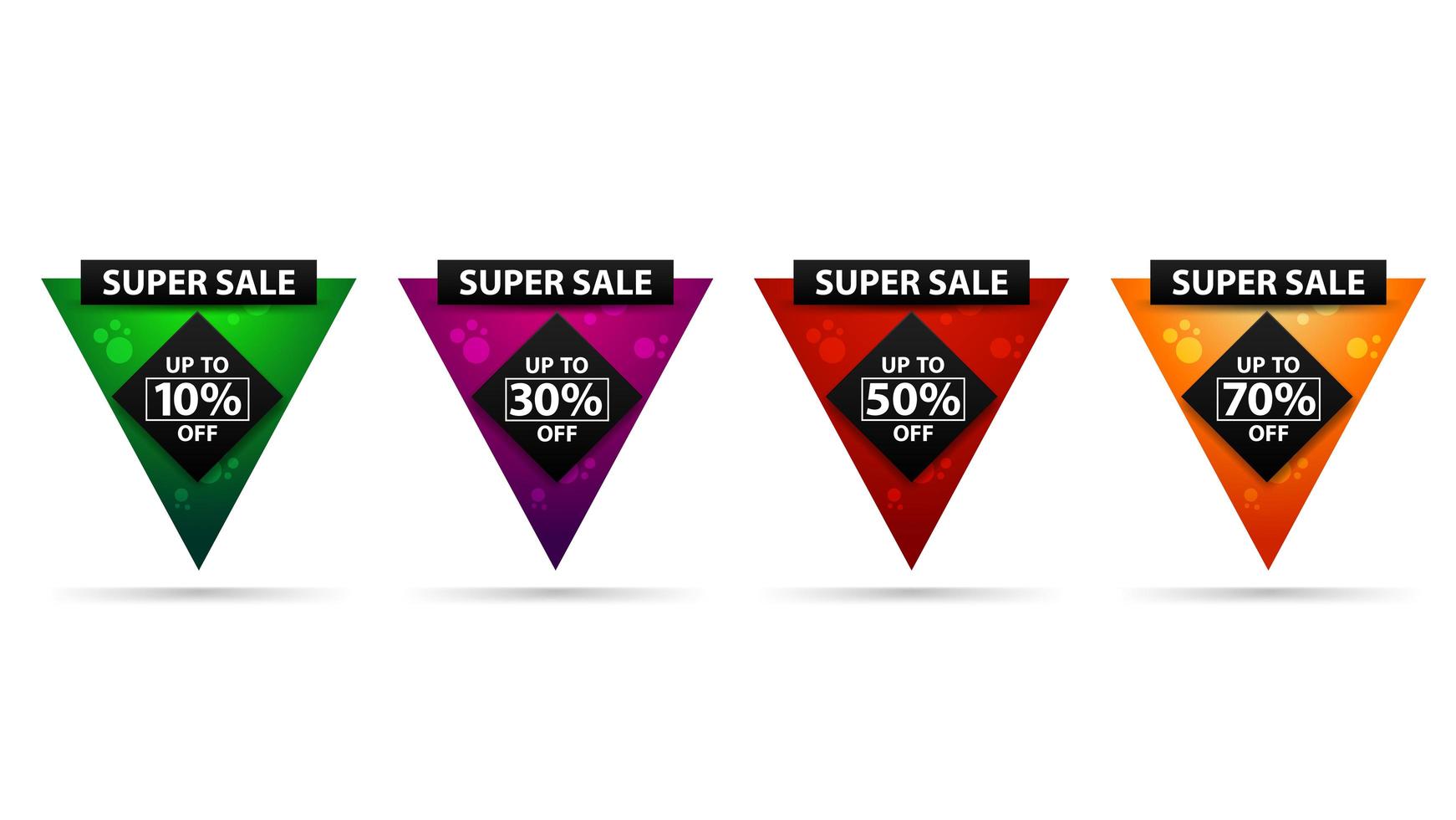 conjunto de banners triangulares de desconto com cores brilhantes vetor