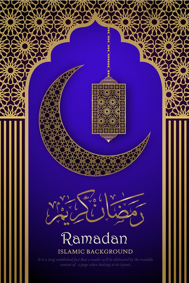 cartaz brilhante de ramadan kareem roxo e ouro vetor