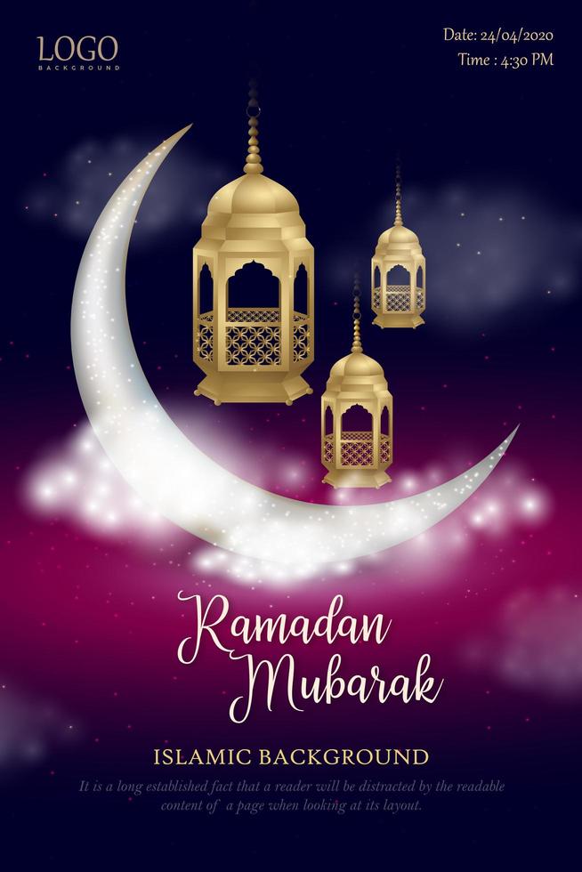 cartaz de incandescência do céu noturno de ramadan mubarak vetor