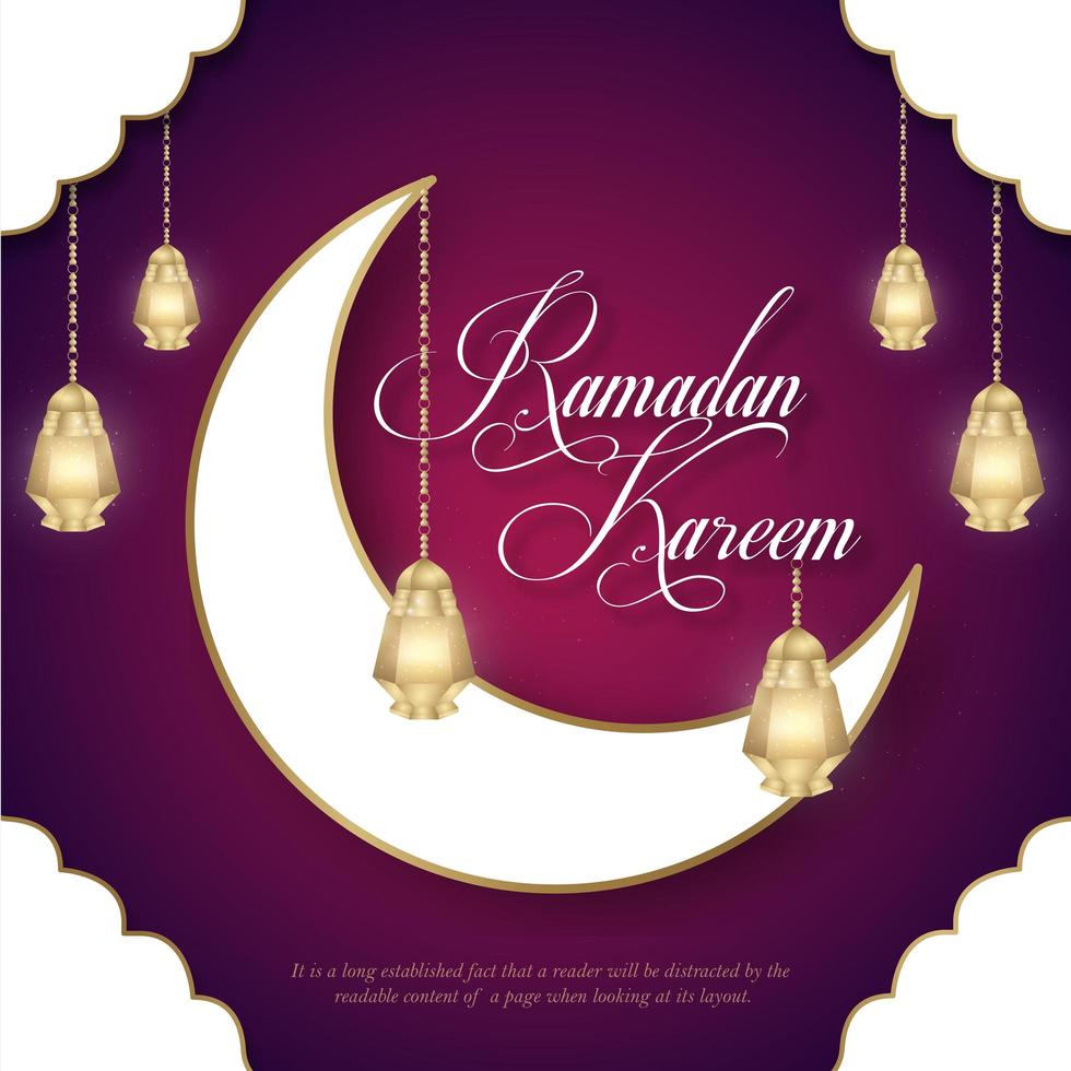 Ramadan Kareem banner de lua e lanternas brancas vetor