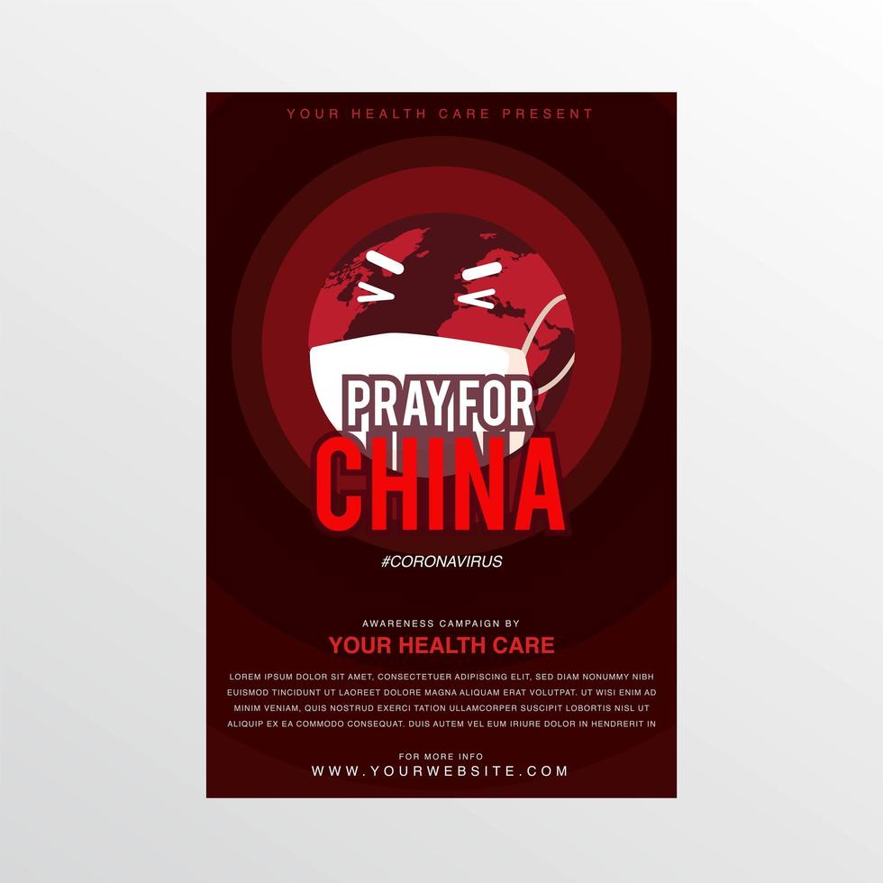 orar pelo cartaz de coronavírus da china com máscara de globo vetor