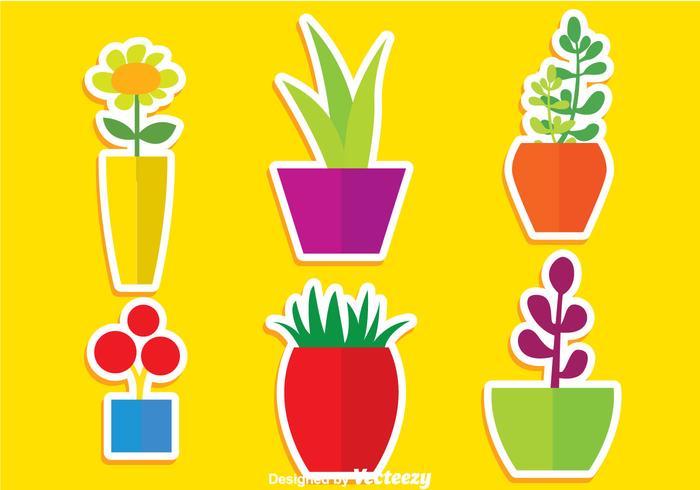 Plantas planas em vetores de pote