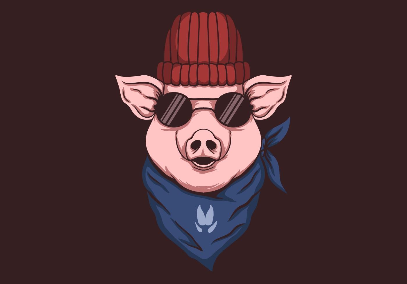 porco, usando, bandana, ilustração vetor